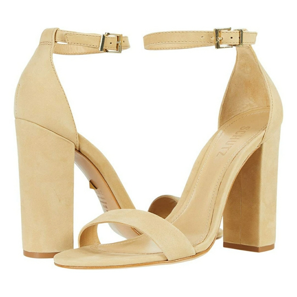Schutz Women's Enida Nubuck Leather High Block Heel Sandals In Lightwood